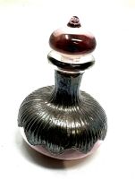 Art Glass And Silver overlay Mounted Perfume Bottle measures approx height approx 7.5cm in good
