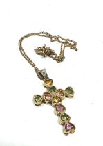 9ct gold gemstone set cross necklace weight approx 4.3g