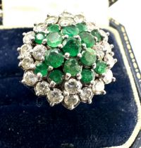 Fine 18ct white gold diamond & emerald ring diamond est 1.5ct diamonds weight 9g