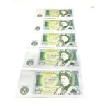 5 vintage j.b.page consecutive number unc one pound notes