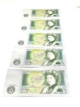 5 vintage j.b.page consecutive number unc one pound notes