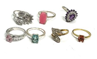 Selection of silver 8 gemstone set rings