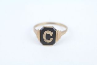 9ct gold antique onyx initial 'C' signet ring