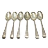 6 Antique bright cut silver tea spoons london silver hallmarks weight 110g