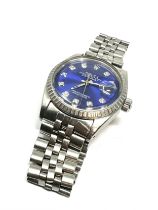 Gents Rolex oyster perpetual datejust blue diamond dial s/steel