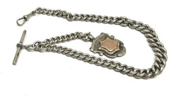 Antique chunky silver albert watch chain & fob weight approx 71g