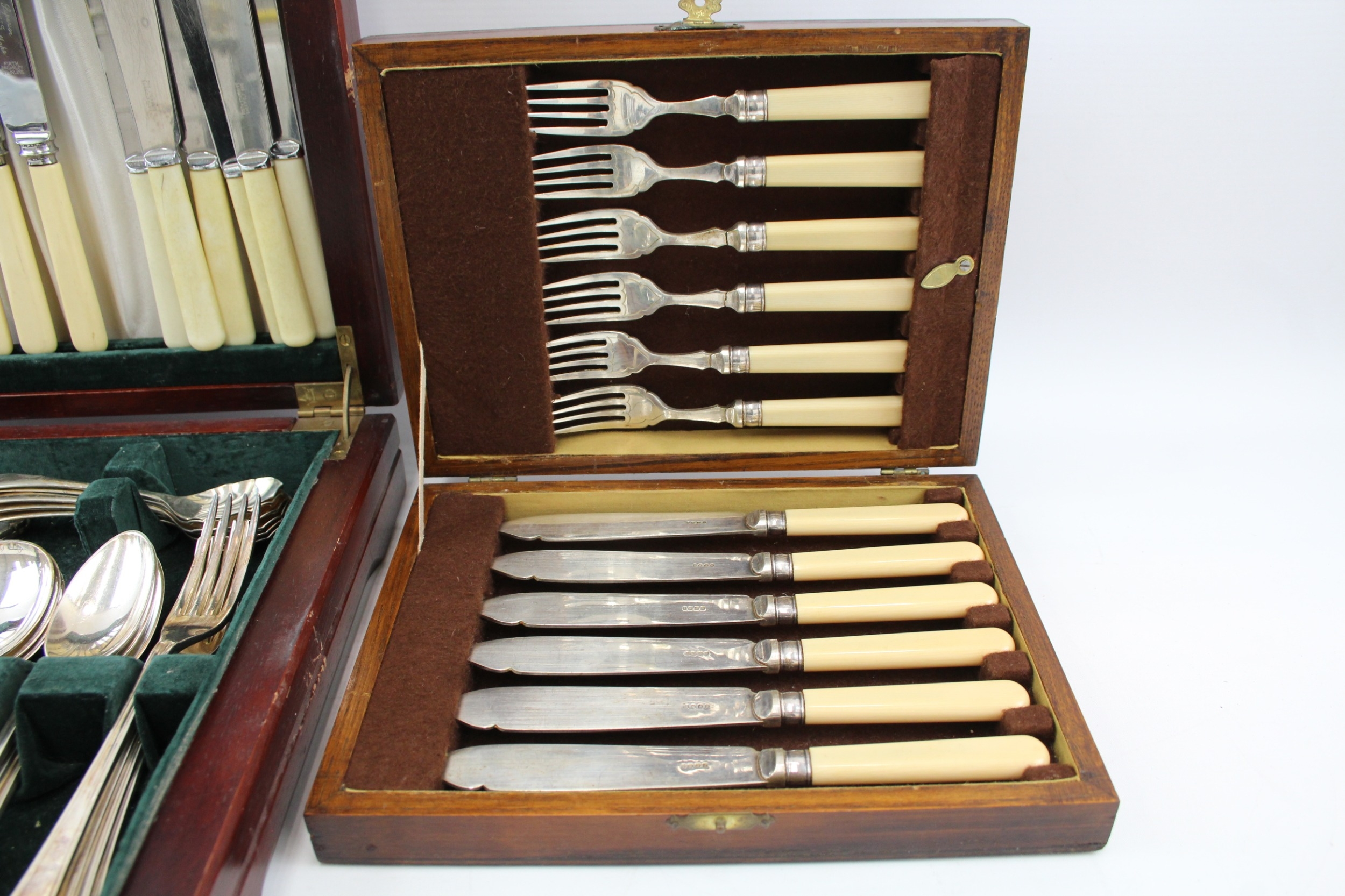 Vintage Cutlery Sets Elkington Parkin Stainless & Fish Set Wooden Canteen x 2 - Image 4 of 7