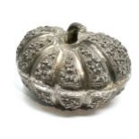 Antique asian silver pumpkin box measures approx 8.7cm wide height 6.3cm
