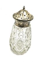 Antique cut glass Sugar Castor with Sterling Silver Top, Birmingham silver hallmarks measures approx