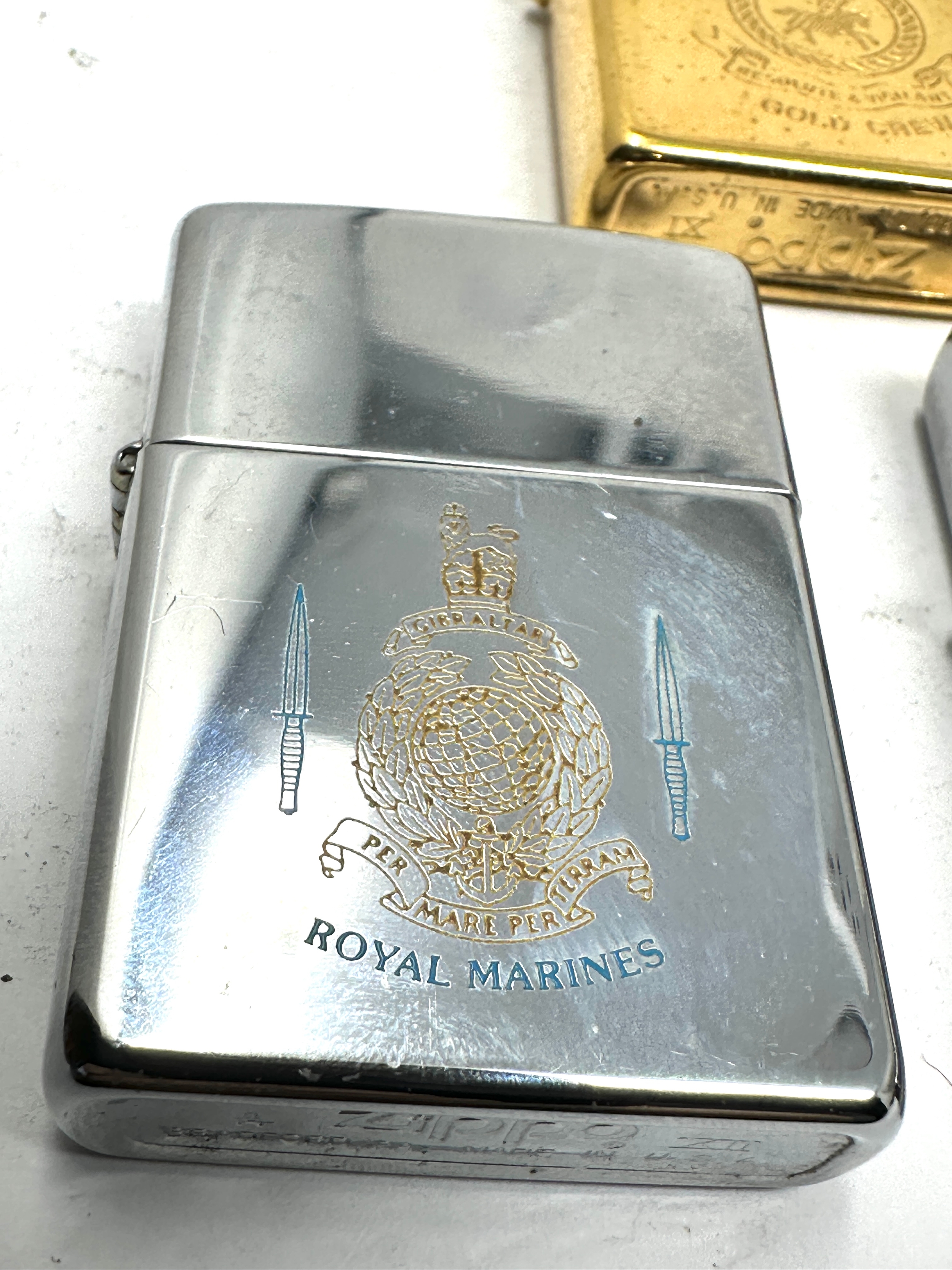 3 Zippo lighters royal air force royal marines & gold crew - Image 3 of 6