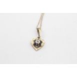 9ct gold sapphire & diamond cluster pendant necklace (1.4g)