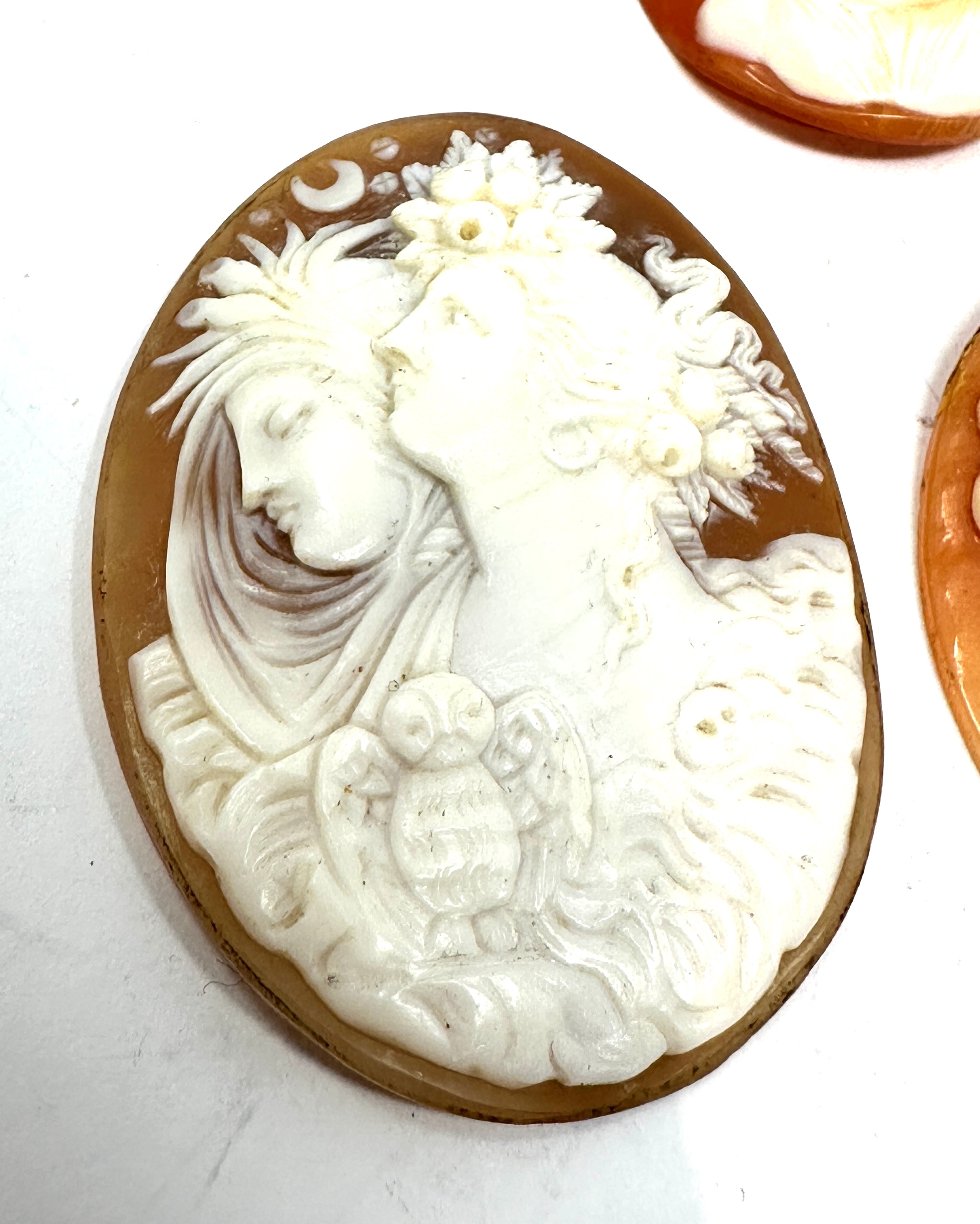 3 antique cameo shell brooch inserts largest measures approx 4.5cm by 3.5cm - Image 2 of 4