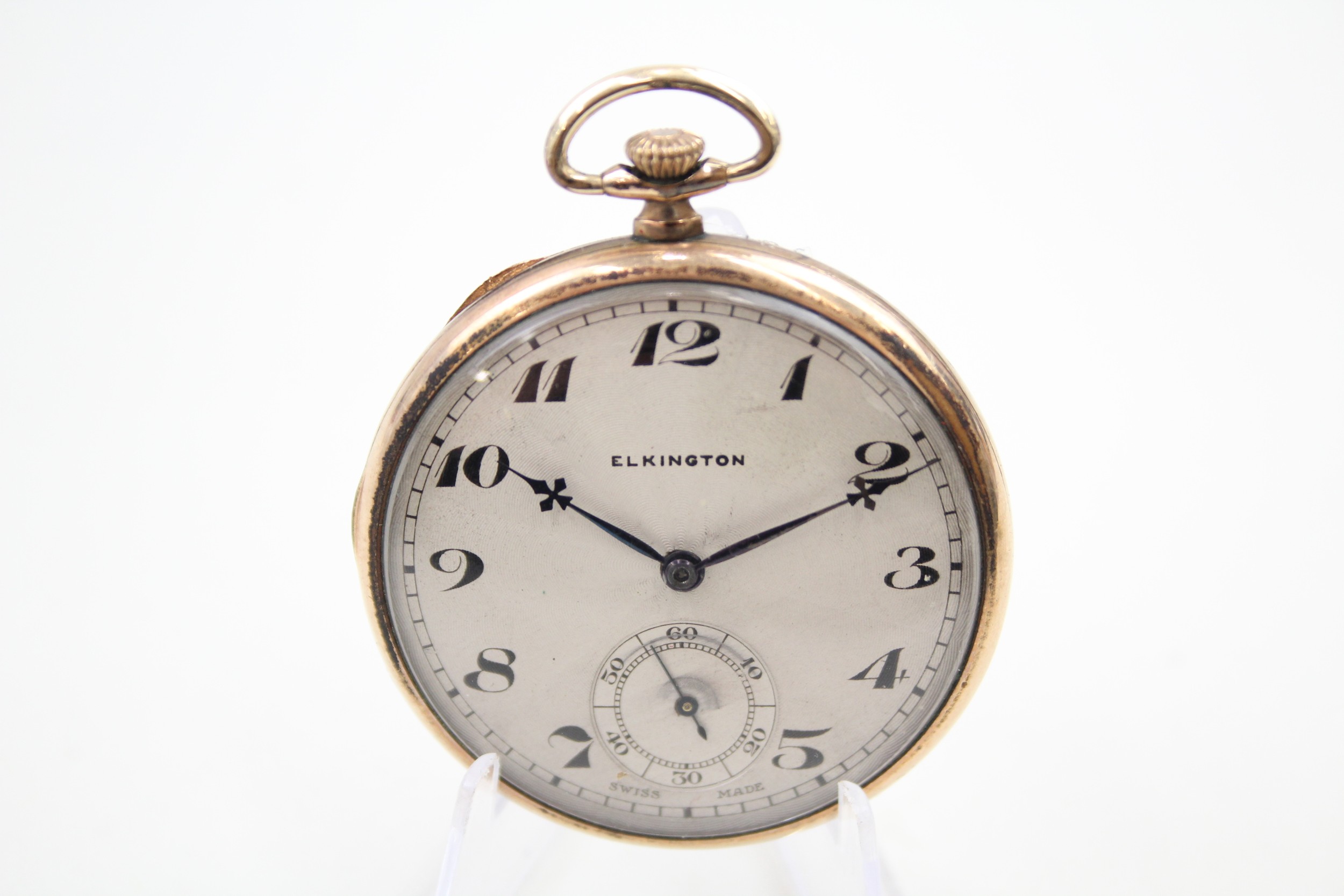 ELKINGTON Gents Vintage Rolled Gold Open Face Pocket Watch Hand-wind Working