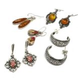 selection of vintage silver earrings includes amber etc weight 32g