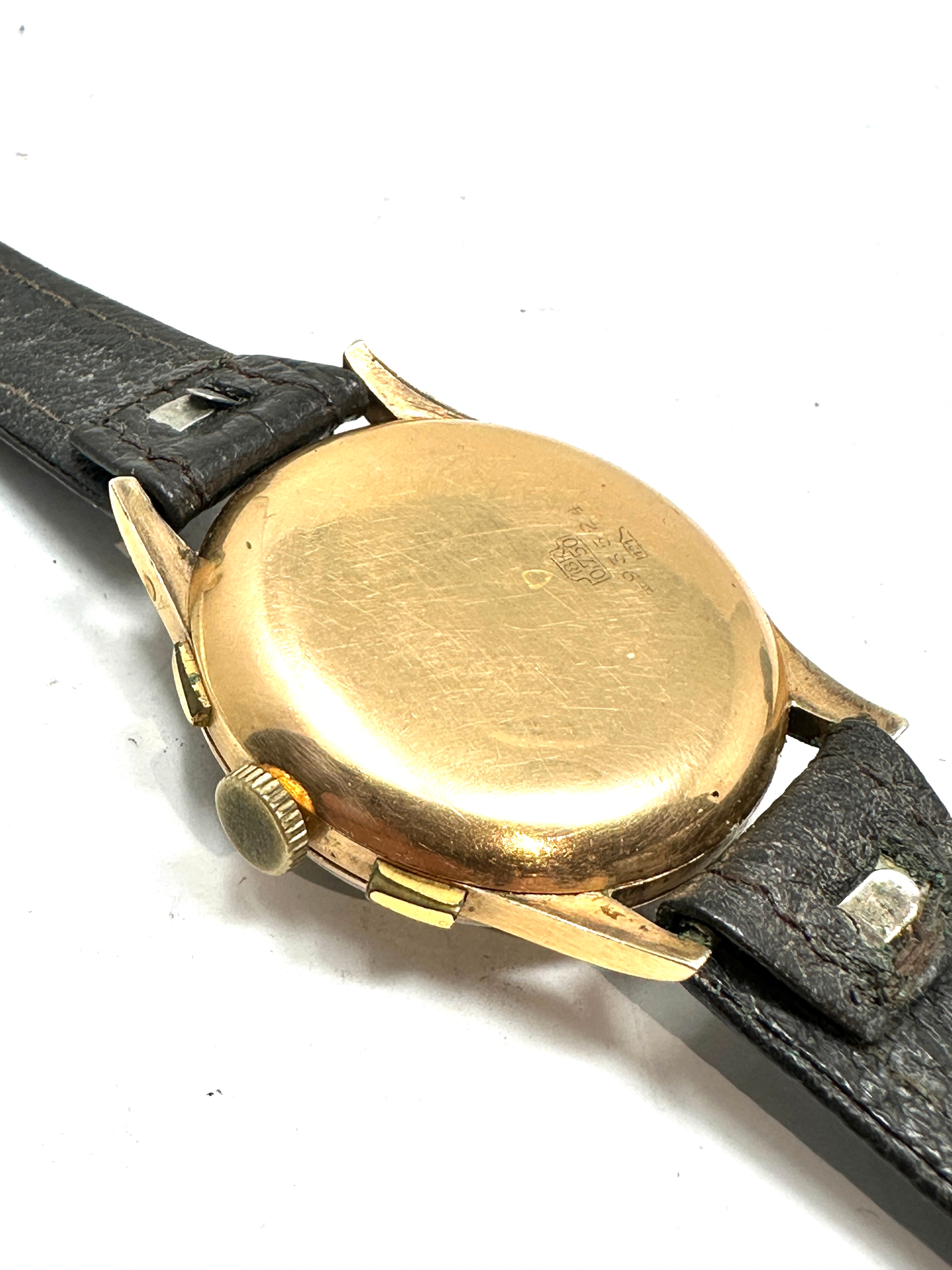 vintage 18ct gold chronograph jolus gents wristwatch the watch is ticking centre second hand in - Image 4 of 4
