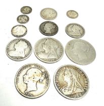 selection of silver victorian coins half crowns florin shilling sixpence & threepence coins weight