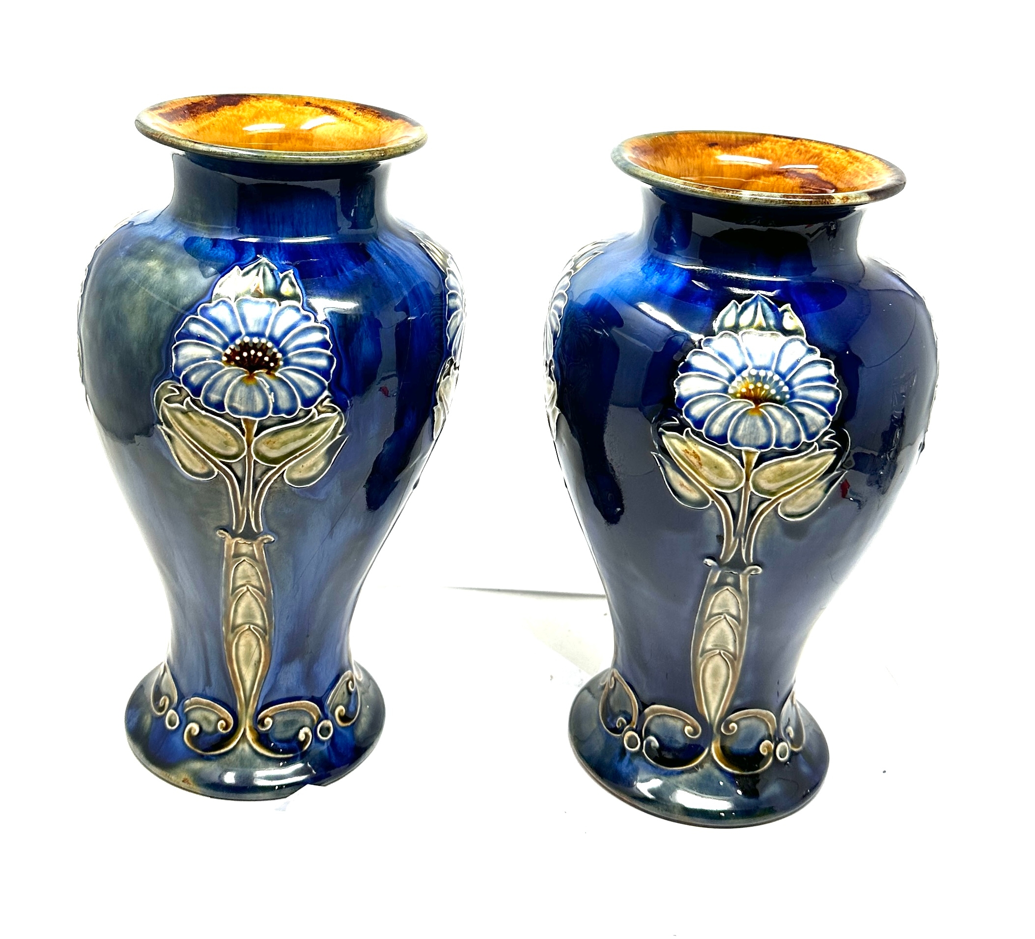 Large antique pair of royal doulton stone ware vases measure approx height 26cm in good condition