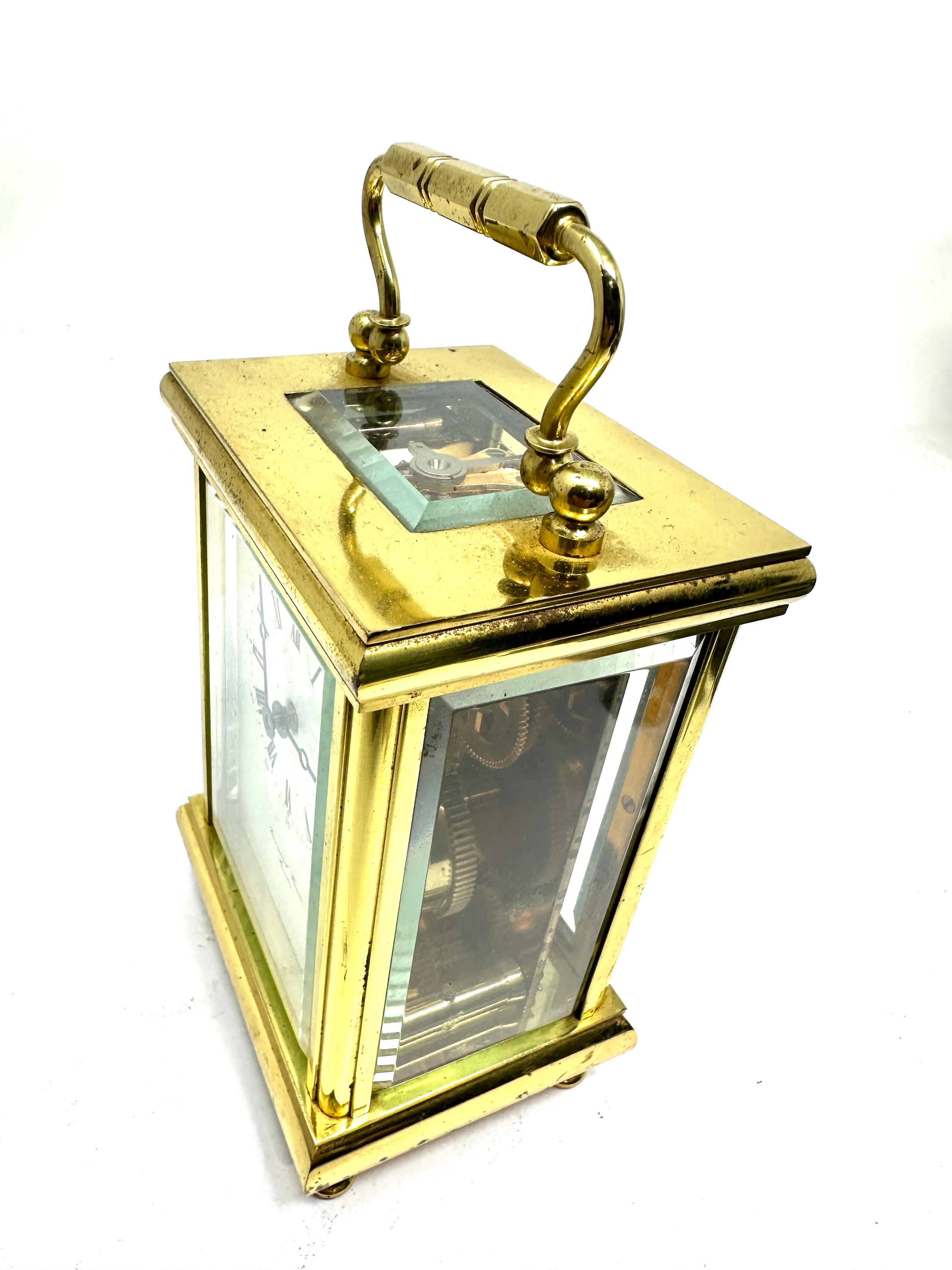 Brass carriage clock & key by bornand freres bicester clock ticks but stops - Image 2 of 5