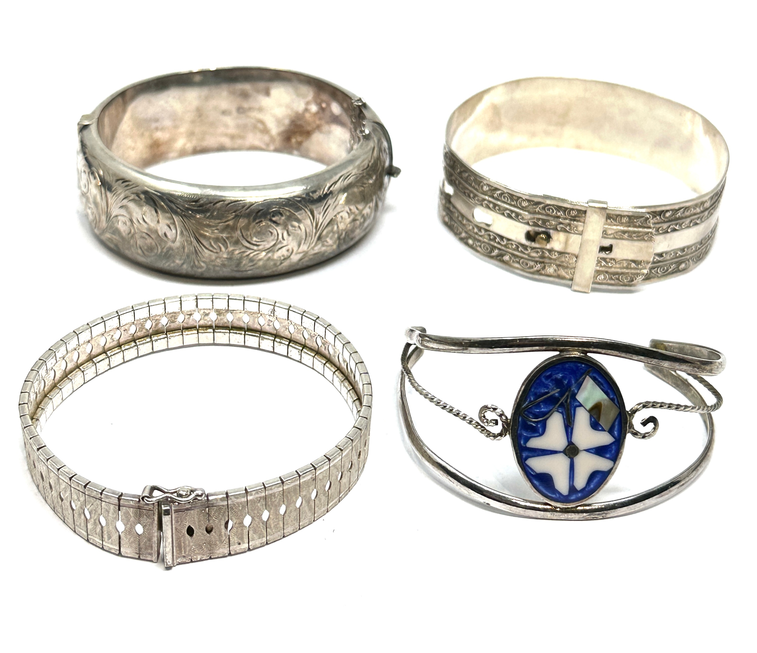 Selection of 4 vintage silver bangles & bracelets weight 90g
