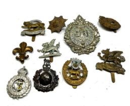 Military Cap Badges x 10 inc. Scottish The Buffs York And Lancashire Etc