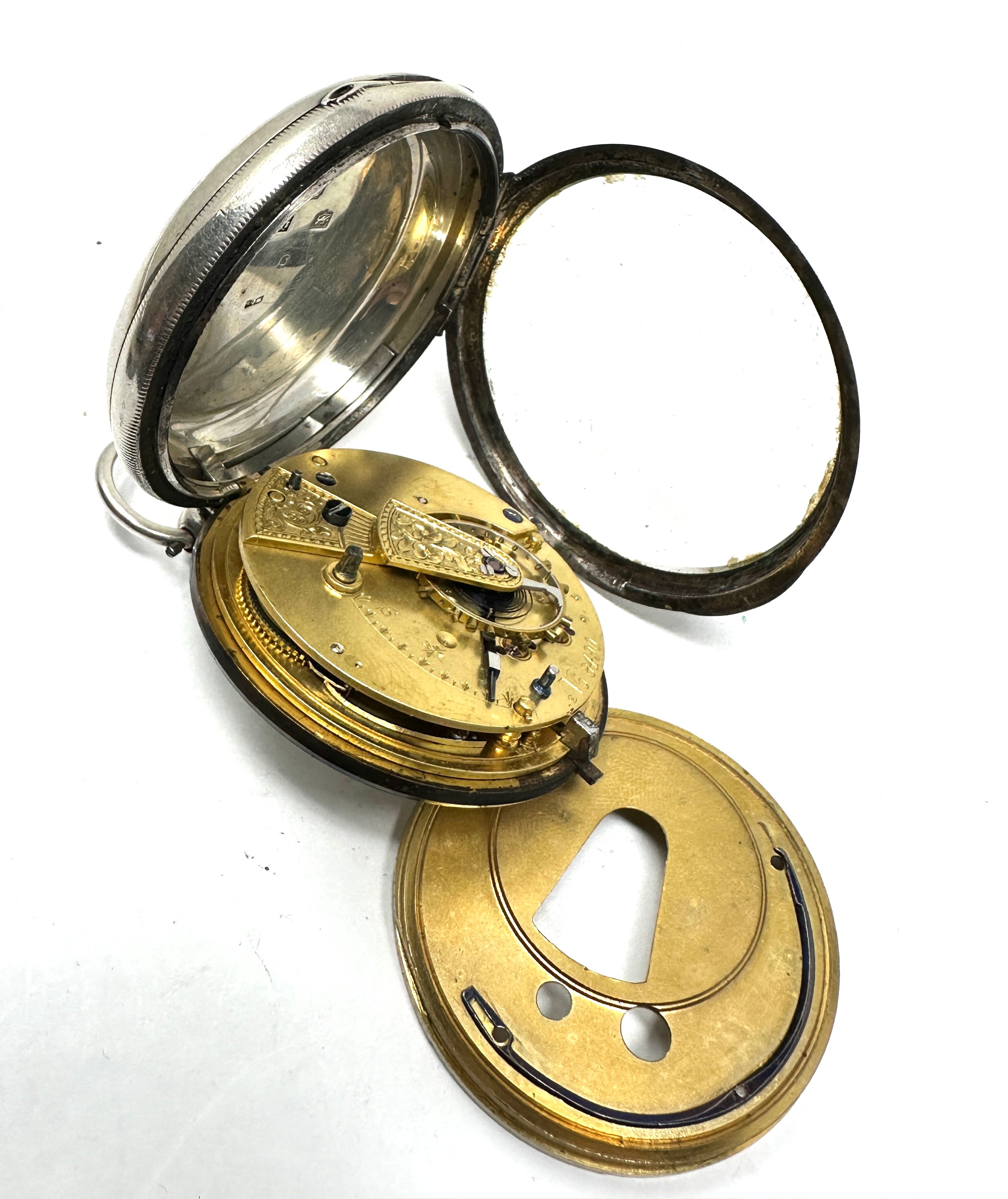 STERLING SILVER Cased Gents Antique Fusee POCKET WATCH Key-wind WORKING damage to dial - Image 3 of 4