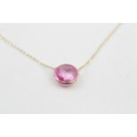 14ct gold faceted pink gemstonependant necklace, bezel set (1.3g)