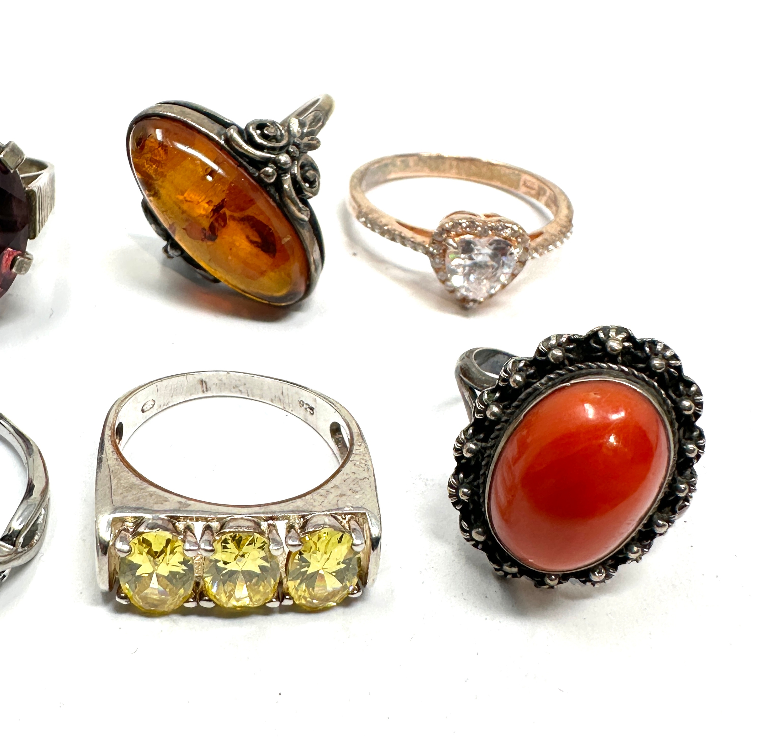 6 silver stone set rings inc coral amber etc - Image 3 of 3