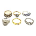 6 silver stone set rings