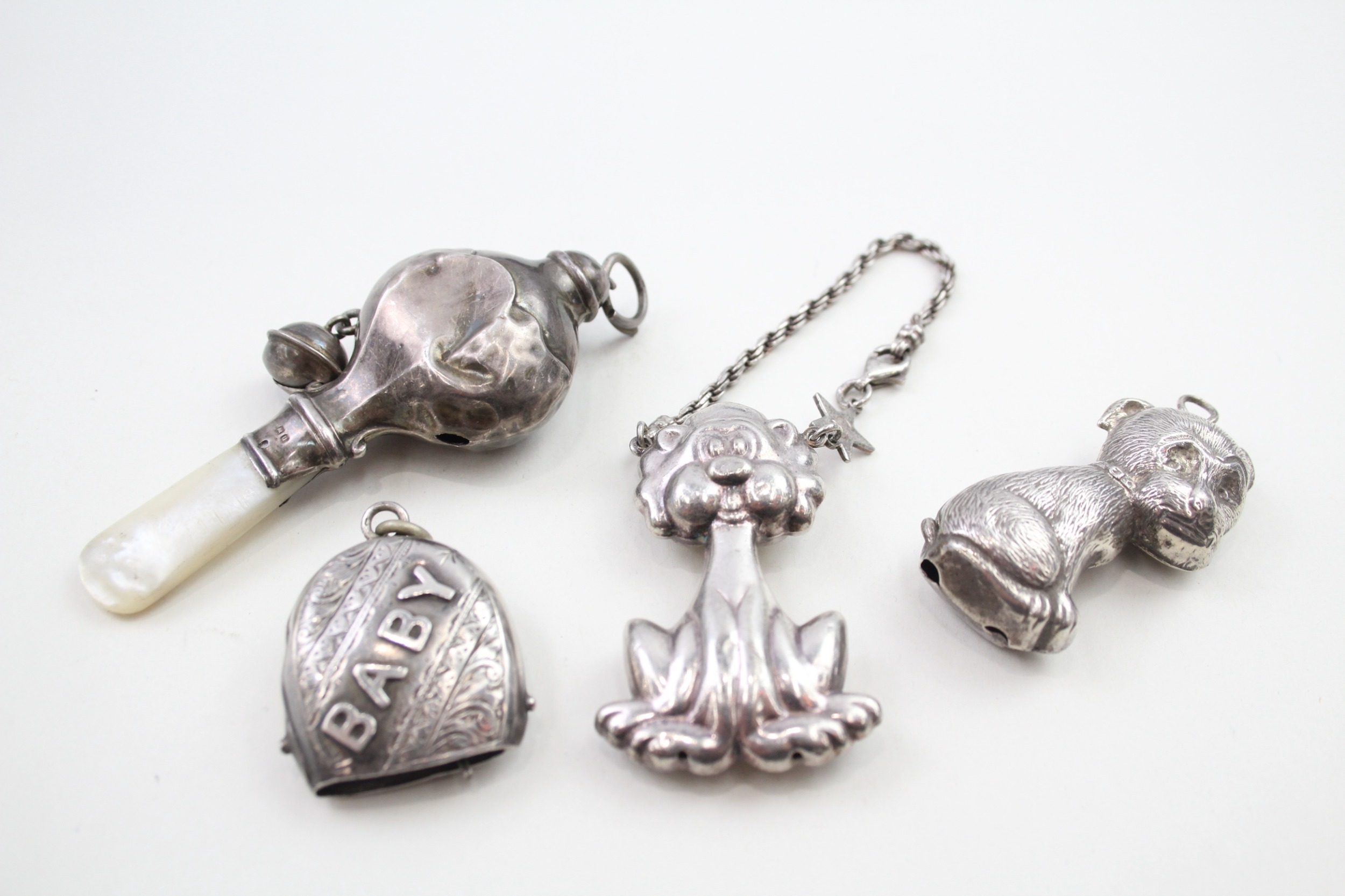 4 x .925 sterling silver baby rattles