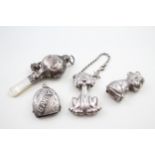 4 x .925 sterling silver baby rattles