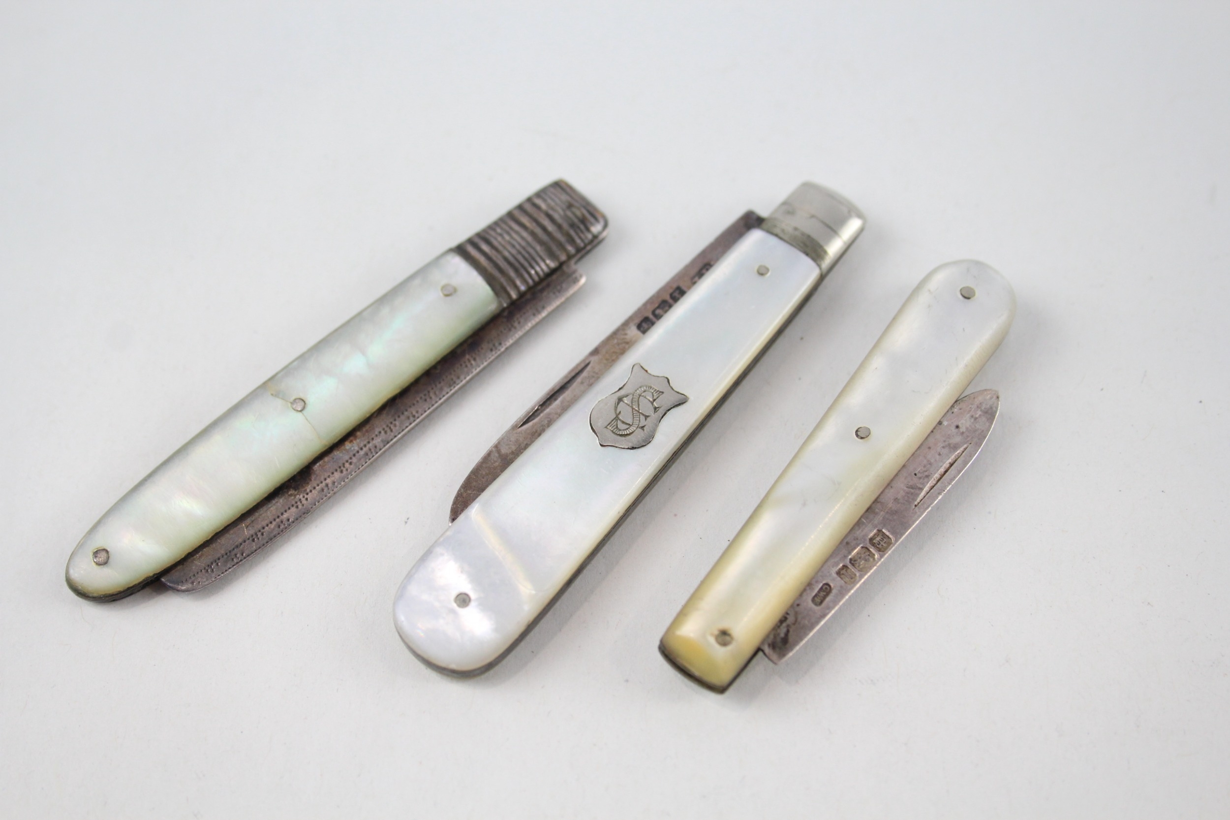 3 x antique .925 sterling fruit knives