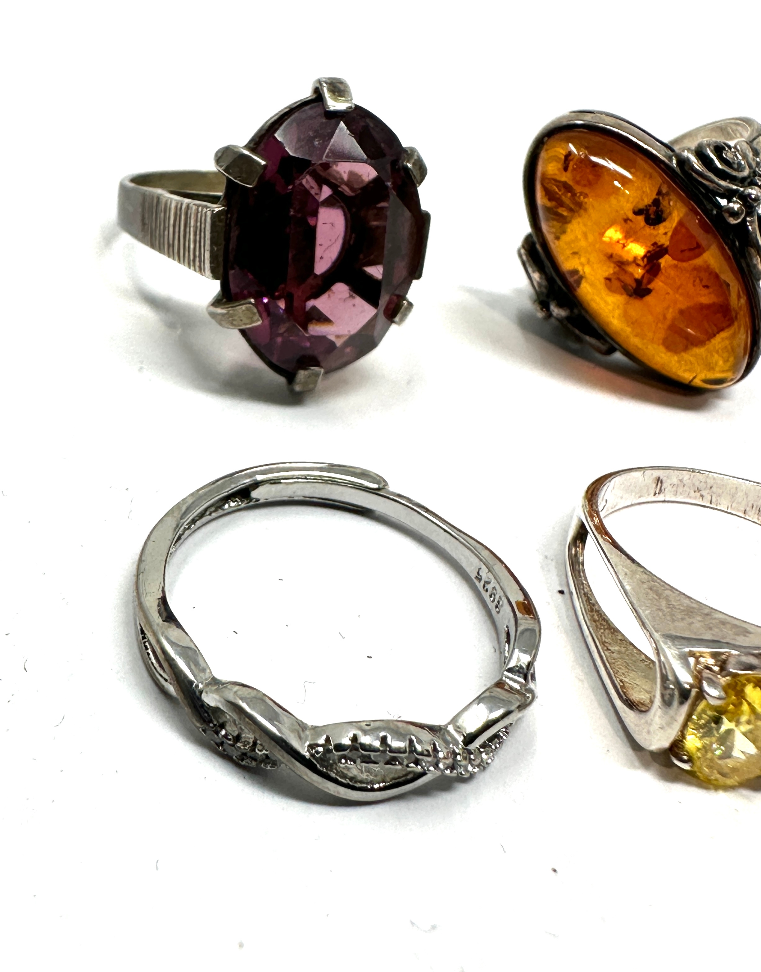 6 silver stone set rings inc coral amber etc - Image 2 of 3