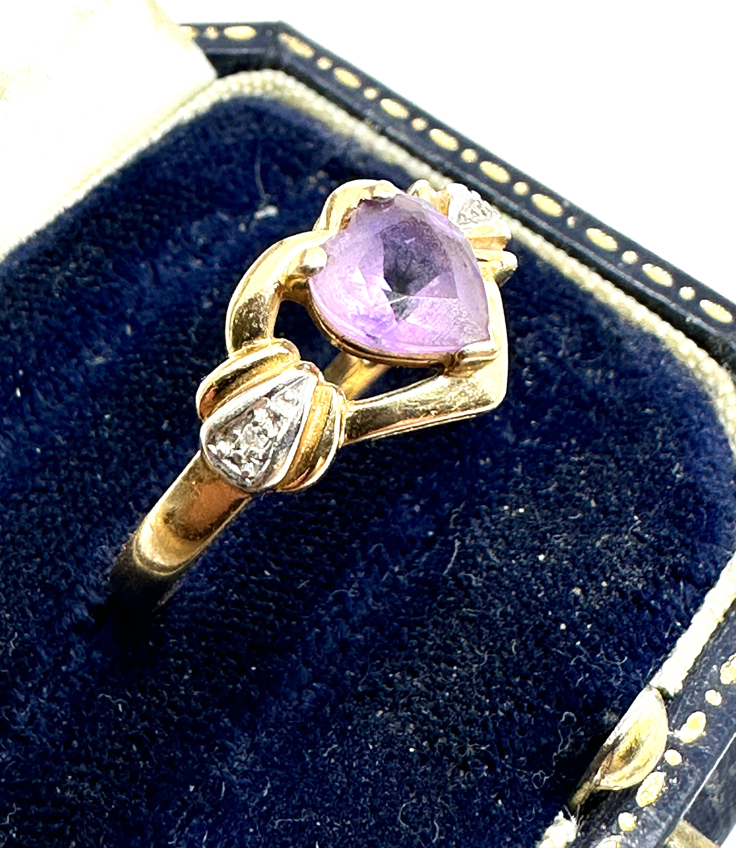 14ct gold diamond & amethyst heart ring weight 3.3g - Image 3 of 4