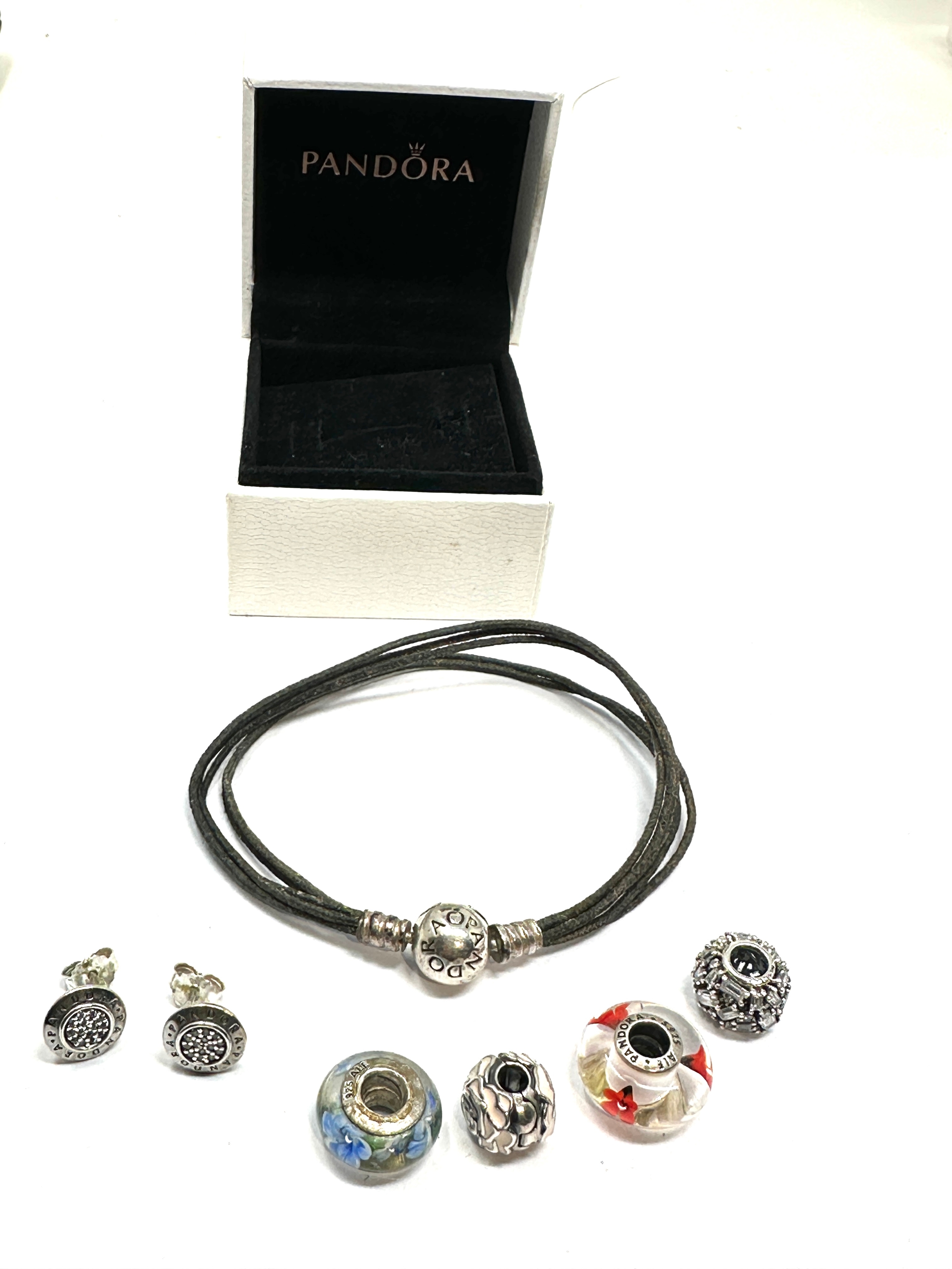 selection of silver pandora jewellery inc earrings bracelet & charms