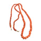 Antique graduated coral bead necklace measures approx 75 cm long weight 30g