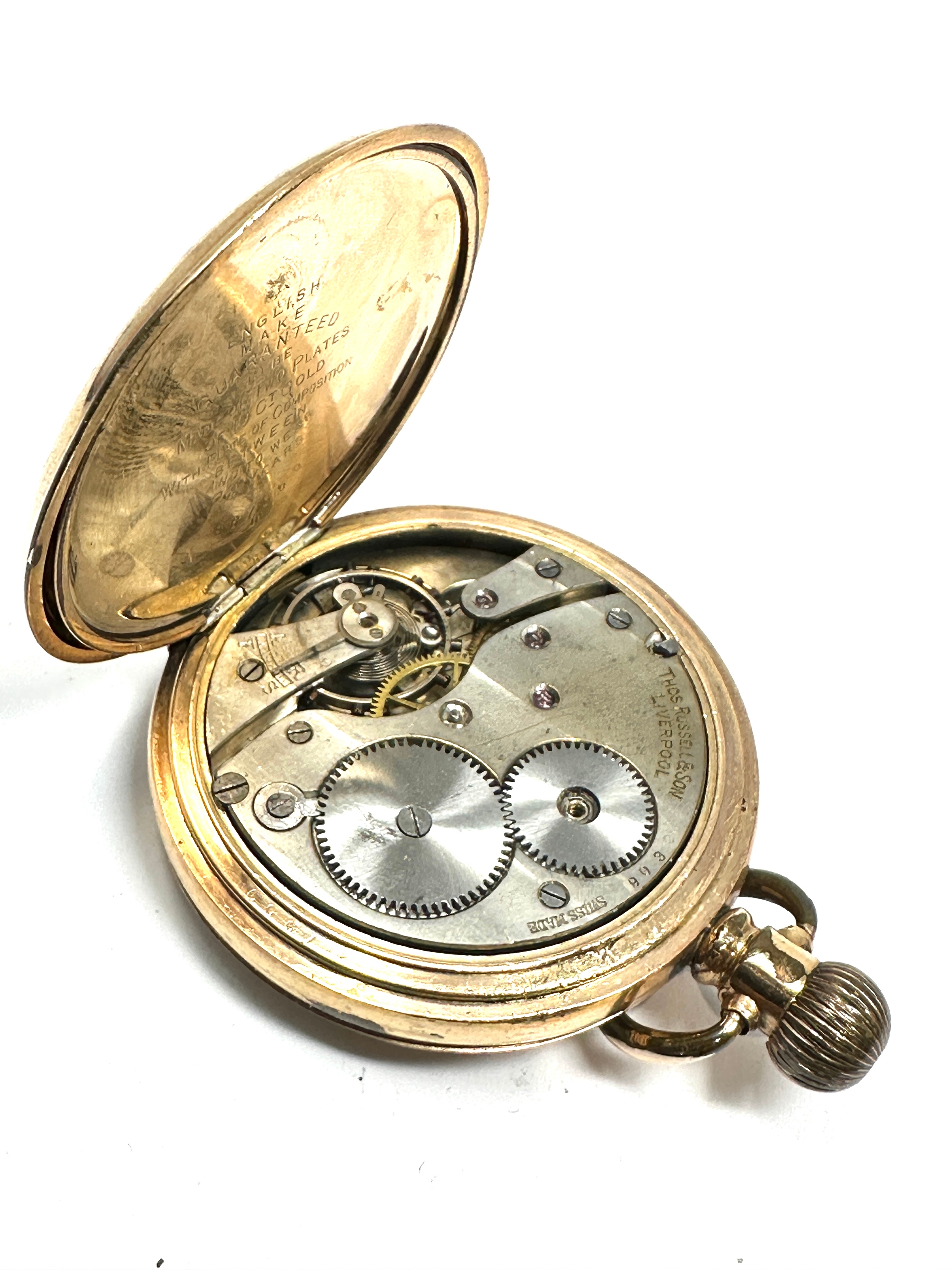 Gold plated tho russell & sons full hunter pocket watch the watch is not ticking - Image 3 of 3