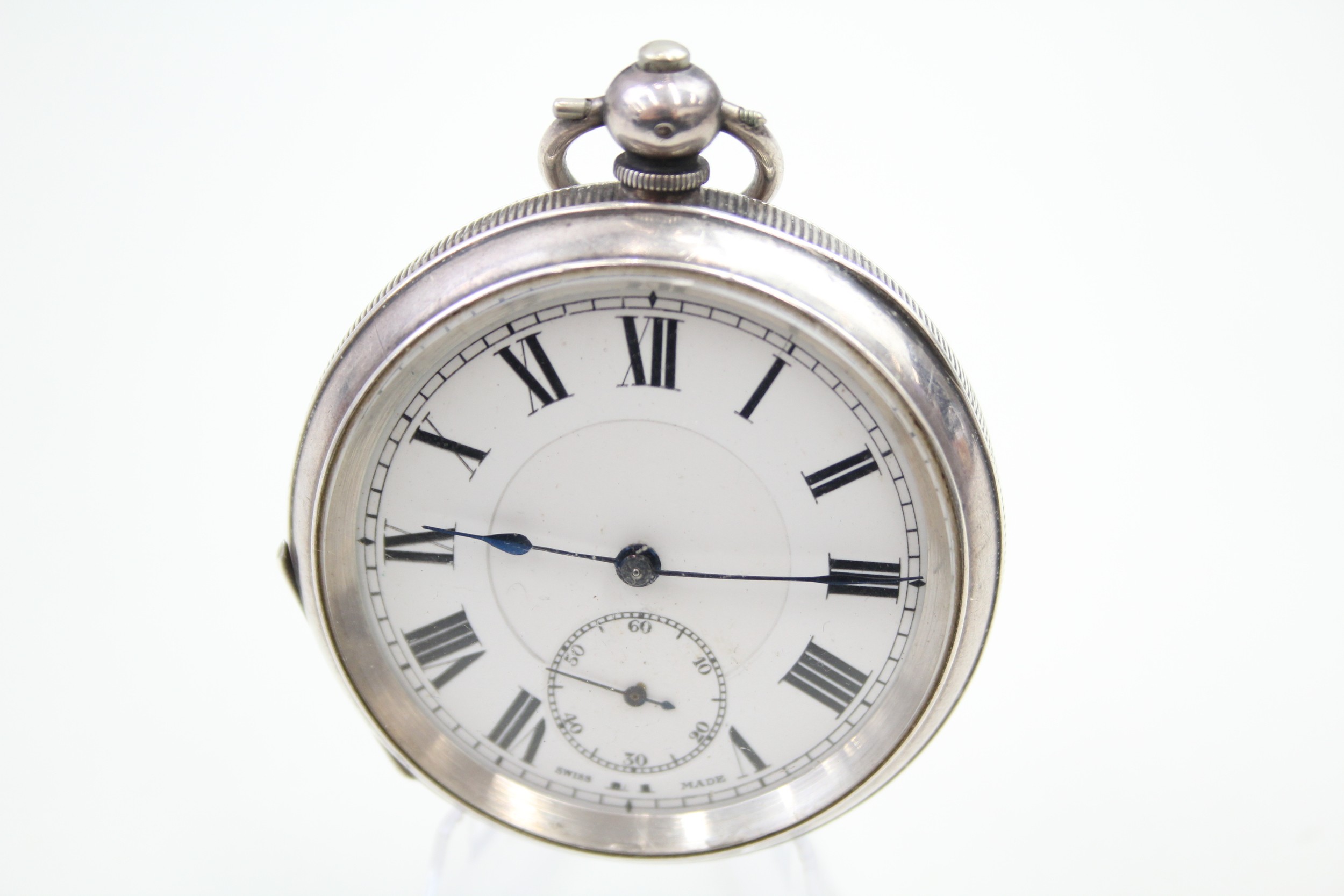 Sterling Silver Gents Vintage Open Face Pocket Watch Key-wind Working