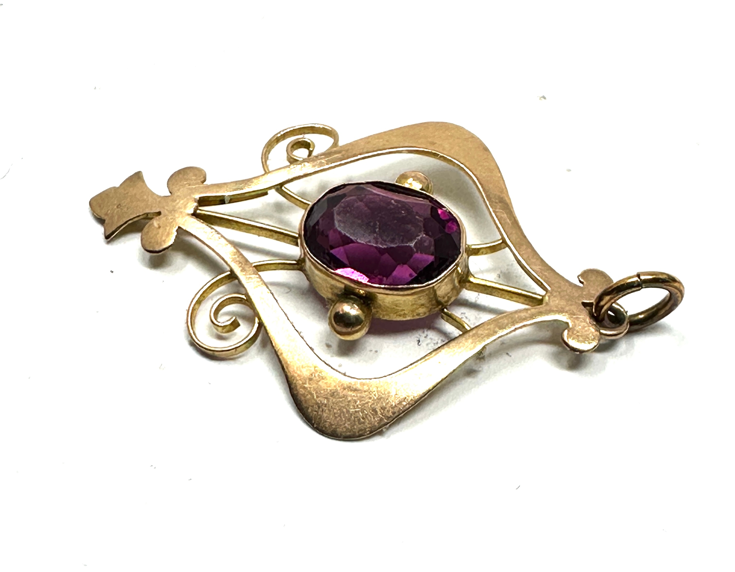 Antique 9ct gold & amethyst pendant weight 1.6g - Image 2 of 3