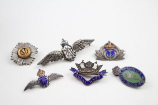 Sterling Silver Military Sweetheart Badges x 6 inc Royal Navy R.A.F 29g