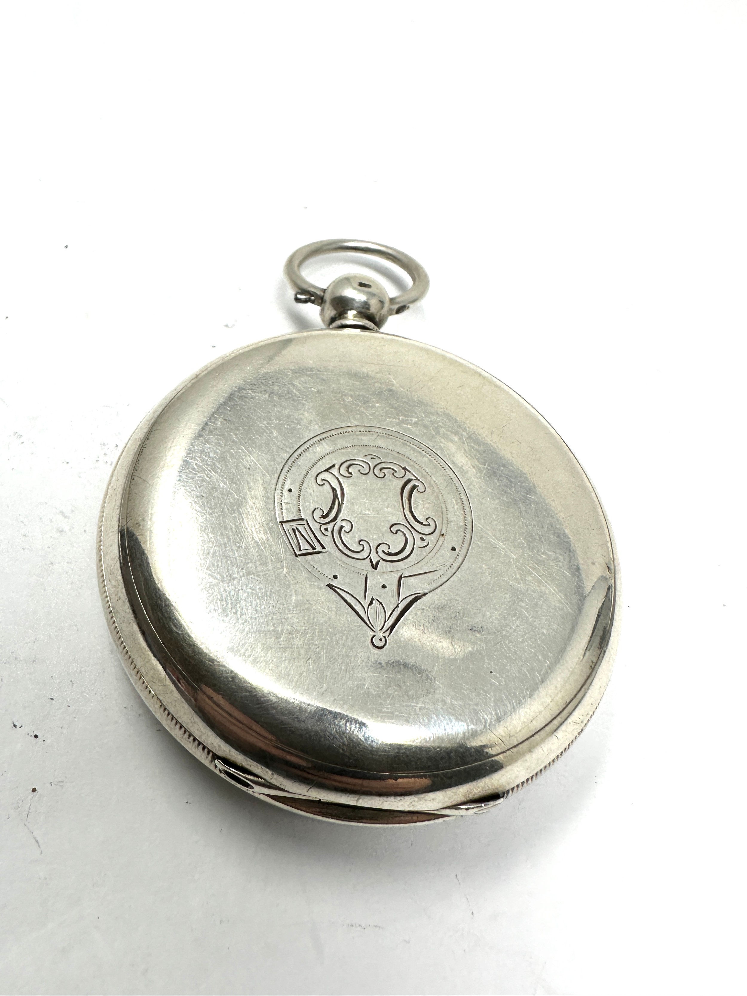 STERLING SILVER Cased Gents Antique Fusee POCKET WATCH Key-wind WORKING damage to dial - Image 2 of 4