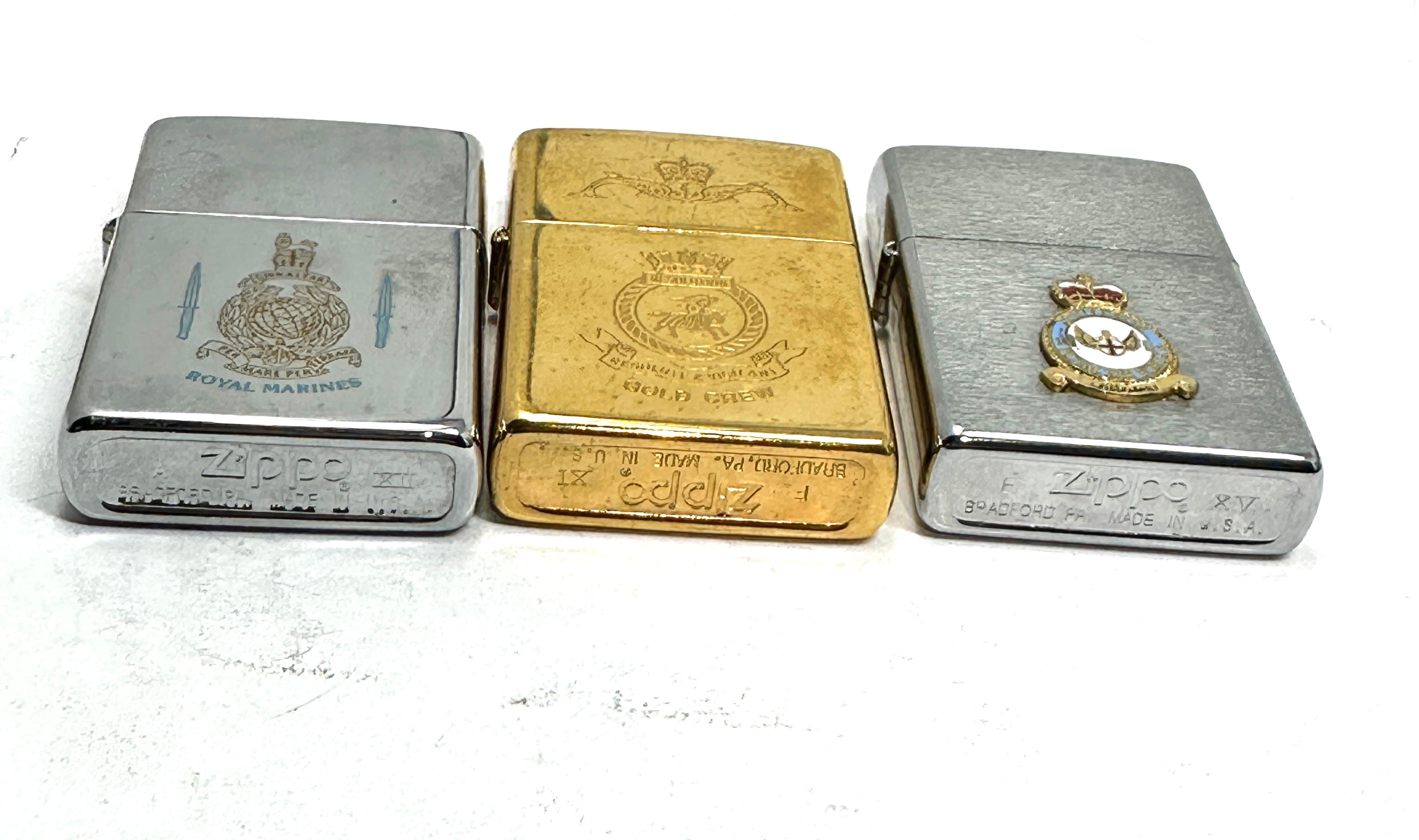 3 Zippo lighters royal air force royal marines & gold crew - Image 5 of 6