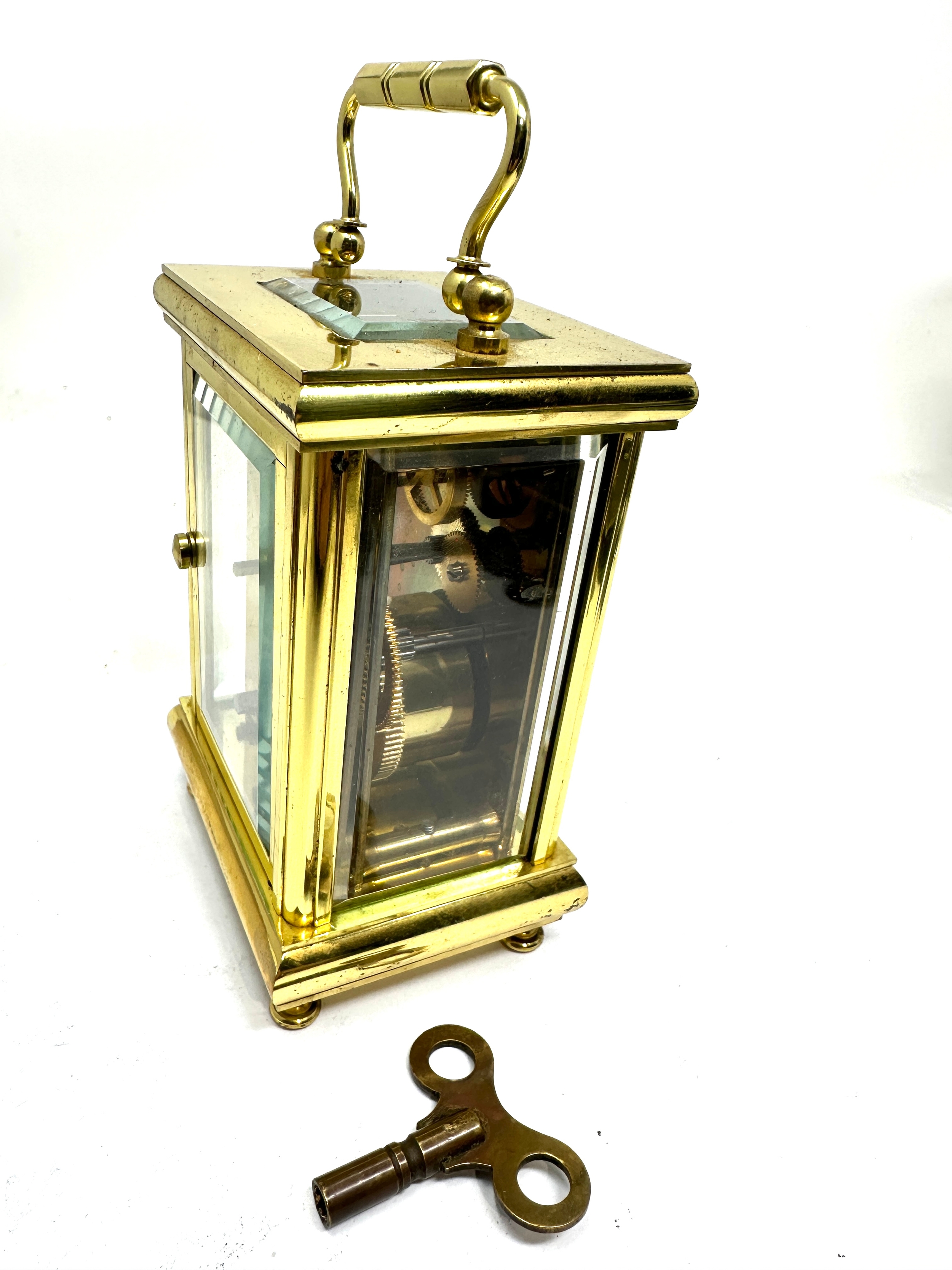 Brass carriage clock & key by bornand freres bicester clock ticks but stops - Image 4 of 5