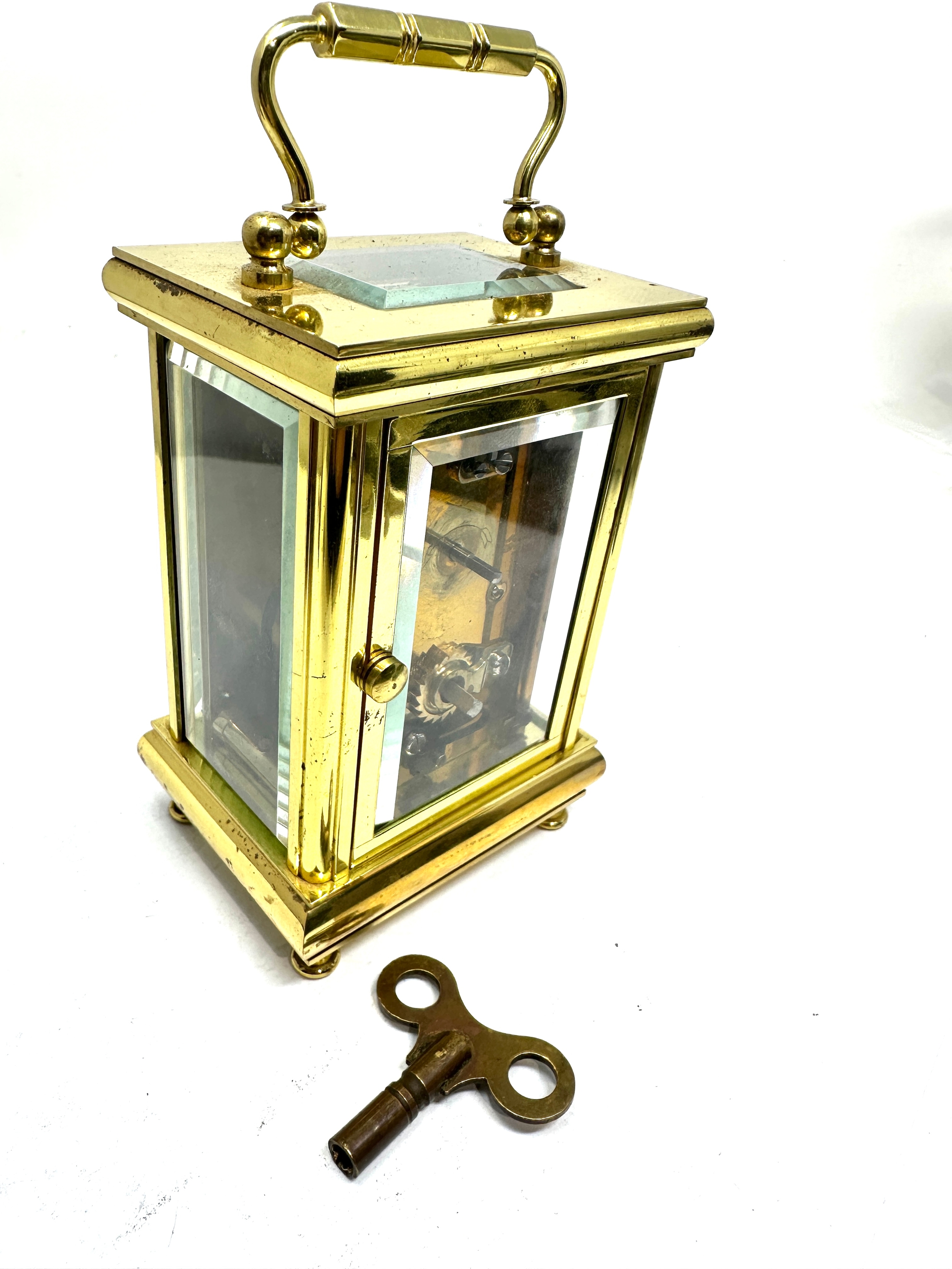 Brass carriage clock & key by bornand freres bicester clock ticks but stops - Image 3 of 5