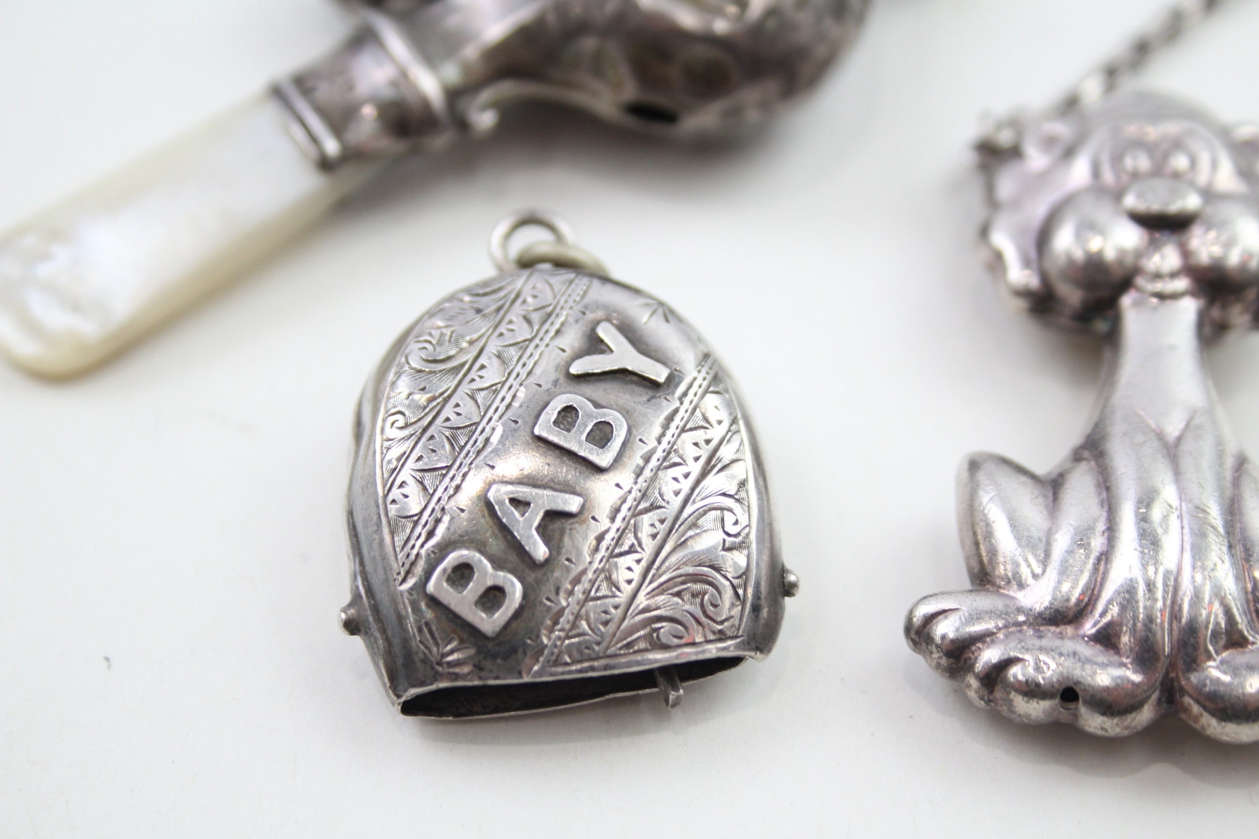 4 x .925 sterling silver baby rattles - Image 4 of 8