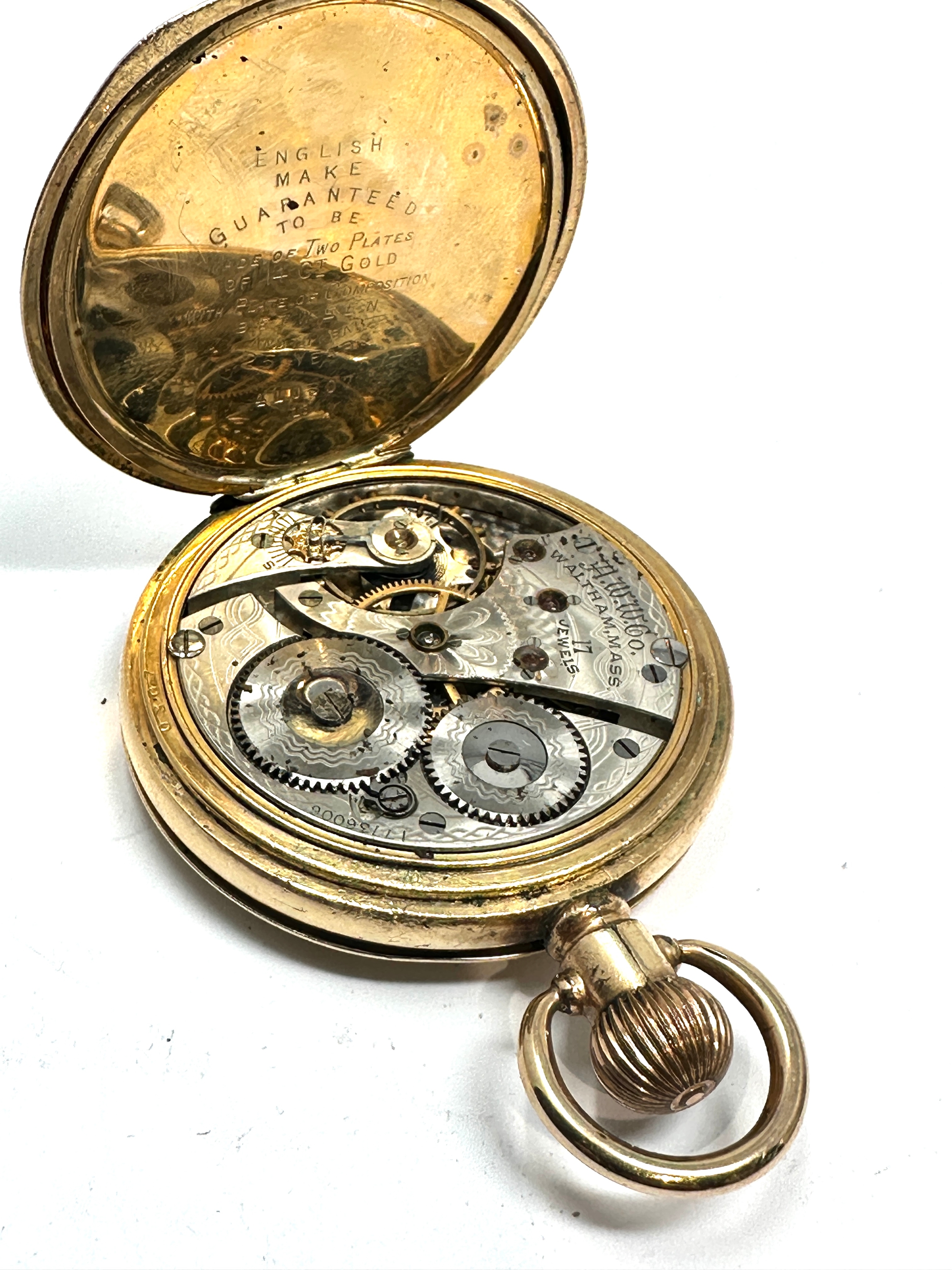 14ct gold plated waltham mass full hunter pocket watch the watch will tick when shaken but stops the - Image 4 of 4