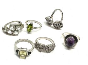 6 silver gemstone set rings