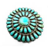 Rare Larry Moses Begay LMB, Navajo, Sterling & Turquoise Pin Pendant measures approx 5cm dia