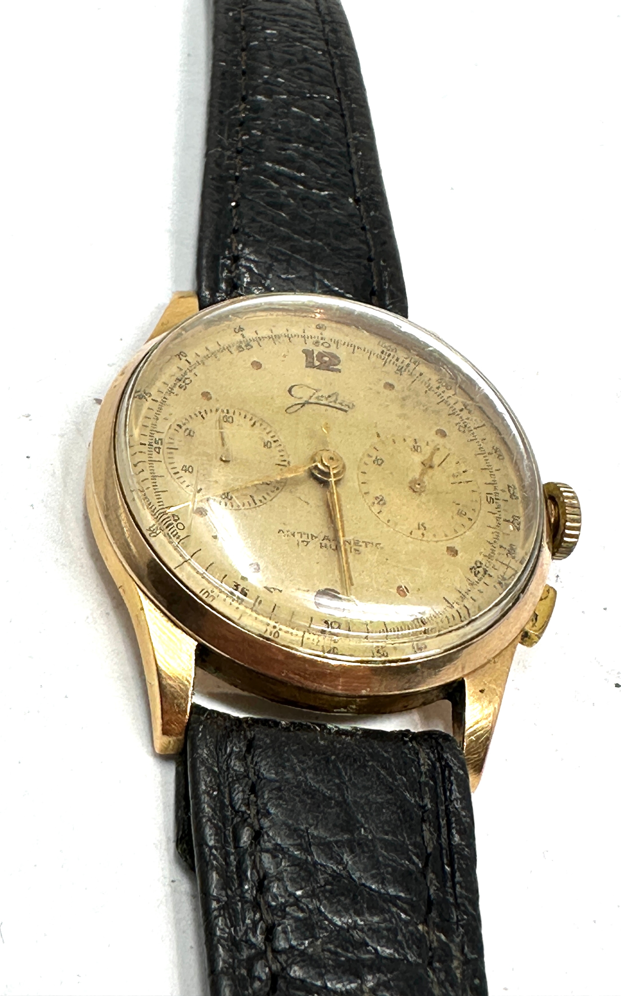 vintage 18ct gold chronograph jolus gents wristwatch the watch is ticking centre second hand in