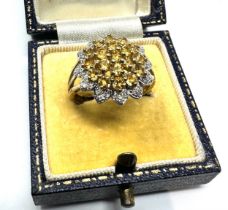 9ct gold diamond & yellow sapphire ring weight 3.4g