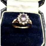 9ct gold amethyst & white gemstone ring weight 2.4g